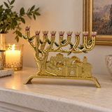 Golden Jerusalem 9-Branch Menorah: Light That Ties to the Holy City