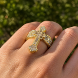 Christian Cross Statement Ring with 5A+ Cubic Zirconia – Silver & 14K Gold Plated