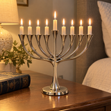 9-Branch Hanukkah Menorah – A Symbol of Faith, Hope & Divine Light | Elegant Gold, Silver, Bronze & Black Candle Holder