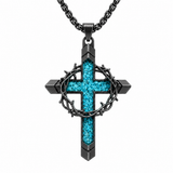 Crown of Thorns Turquoise Cross Necklace – Christian Faith Pendant with 24″ Chain