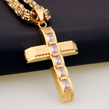 Regal Byzantine Chain Baguette Zircon Cross Pendant Necklace