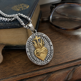 Two Tone Gold Silver Sacred Heart of Jesus Oval Stainless Steel Necklace