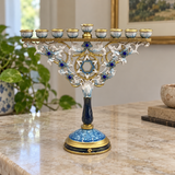 Elegant Blue & Gold Nine-Branch Hanukkah Menorah