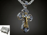 Jesus Virgin Mary Trinity Double Sided Engraved S925K Silver Cross Necklace - BGCOPPER