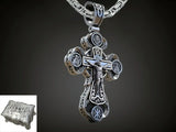 Jesus Virgin Mary Trinity Double Sided Engraved S925K Silver Cross Necklace - BGCOPPER