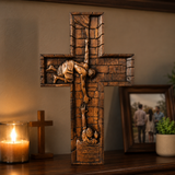 BGCOPPER Savior Jesus Cross - Carved from Natural Wood