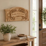 Personalized “Bless Our Home” Hand-Carved Beechwood Wall Plaque - size and finish detail