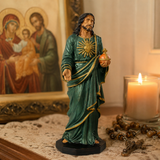Hand-Carved Beechwood Statue of the Sacred Heart of Jesus — Hand-Painted Edition