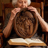 "Jesus with the Crown of Thorns" Beechwood Carved Icon | A Concrete Testimony of Redemption - side view
