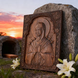 Our Lady of Sorrows Wooden Wall Decor - Our Lady of the Seven Arrows Softens the Heart of Evil - design detail