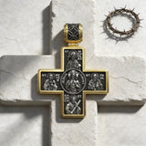 Double-Sided S925K Sterling Silver Sacred Heart and Saint Cross Pendant—Your Daily Spiritual Companion