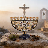 Hand-Painted Enamel Menorah (9-Branch Candelabra) - size and finish detail