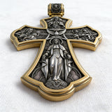 Holy Family of Mary Sacred Heart of Jesus IHS Double-Sided S925 Sterling Silver Cross - product view