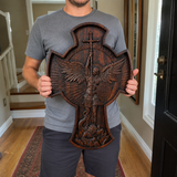 Hand-Carved Beechwood Archangel Michael Wall Cross – Quis Ut Deus Christian Home Decor