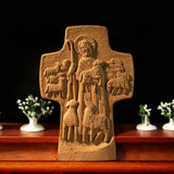 Good Shepherd Crucifix Wood Carving Religious Gift - Endless Care and Guidance - BGCOPPER