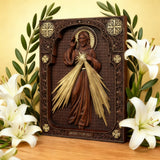 The Sacred Heart and Divine Mercy Jesus Christ Wood Wall Plaque