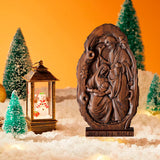 Natural Beechwood Nativity Scene Wooden Carved Plaque Tabletop Arrangement - BGCOPPER