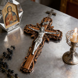 Silver painted version Ash wood Crucifix ,Jesus Christ, wooden Cross gift of love