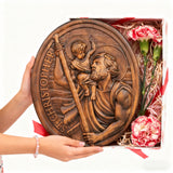 St.Christopher Christian Wood Carving Plaque/The patron saint of travelers