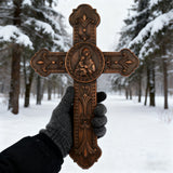 Wooden crucifix of the Virgin, Virgin Mary, Baby Jesus, religious wooden icon, wall crucifix, wall decoration