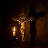 Wood carving of the Cross of the Order of Saint Benedict - with base - side view