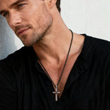 Minimalist Titanium Steel & Wood Cross Necklace – Faith in Simplicity