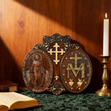 Miraculous Medal Wood Carving Decor - Medal of Our Lady of Graces
