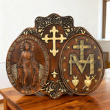 Miraculous Medal Wood Carving Decor - Medal of Our Lady of Graces