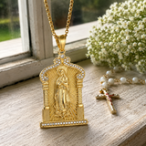 Our Lady of Guadalupe Temple‑Style Rhinestone Inlaid Stainless Steel Necklace