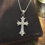 Full Inlaid CZ Gothic Fleur-de-lis Cross Stainless Steel Necklace