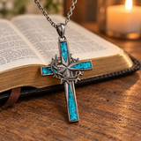 Faith Through Every Thorn – Turquoise Cross Necklace with Crown of Thorns | Christian Jewelry Gift