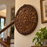 Hand-Carved Beechwood Israel Heritage Wall Plaque – Star of David & Tribal Symbols