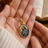 Our Lady of Guadalupe Gold-Tone Oval Pendant Necklace – Double-Sided Virgin Mary Christian Jewelry