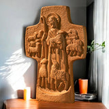 Good Shepherd Crucifix Wood Carving Religious Gift - Endless Care and Guidance - BGCOPPER
