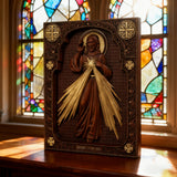 The Sacred Heart and Divine Mercy Jesus Christ Wood Wall Plaque
