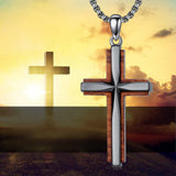 Minimalist Titanium Steel & Wood Cross Necklace – Faith in Simplicity