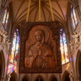 Our Lady of Sorrows Wooden Wall Decor - Our Lady of the Seven Arrows Softens the Heart of Evil - side view