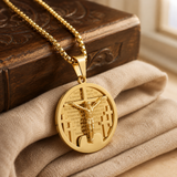3D Crucifixion Lord’s Prayer Engraved Medallion Pendant Necklace