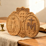Miraculous Medal Wood Carving Decor - Medal of Our Lady of Graces