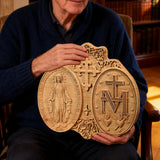 Miraculous Medal Wood Carving Decor - Medal of Our Lady of Graces
