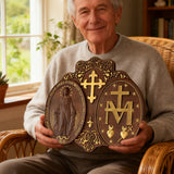 Miraculous Medal Wood Carving Decor - Medal of Our Lady of Graces