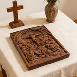 Handcarved Beechwood Crucifix Relief — Let His Sacrifice Settle Into Your Days