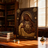 Immaculate Heart of Mary Hand-Carved Beech Wood Sculpture | Sacred Home Altar Ornament