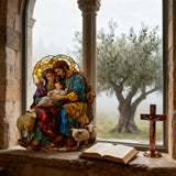 šļø Holy Family & Lambs Stained-Glass Acrylic Suncatcher: A Christian Symbol of Love & Flock