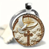 "Divine Blessing" Silver Dove & Cross Keychain – A Symbol of Faith, Peace, and God's Grace