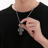 Orthodox S925K Silver Double-Sided Engraved Jesus Christ Crucified and Saints Orthodox Necklace