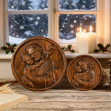 Joseph and Baby Jesus wood carving plaque - Father‘s day gift