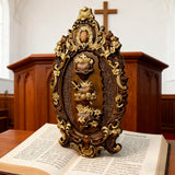 Holzfarbe Drei Heilige Herzen der Heiligen Familie Wandbehang Kunstwerk Personalisiertes religiöses Geschenk