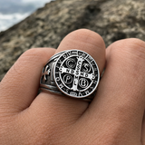 Saint Benedikt Medaille Edelstahl Ring