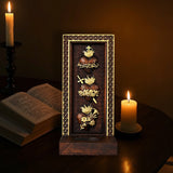 Holy Family Three Sacred Hearts Candlestick Wooden Carved Tabletop Arrangement - BGCOPPER